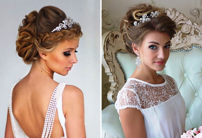 Свадебные прически для невесты с диадемой на длинные, средние, короткие волосы