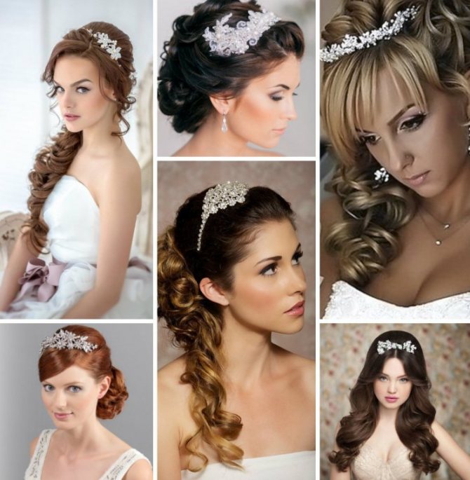 Свадебные прически для невесты с диадемой на длинные, средние, короткие волосы