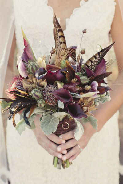 свадебный букет с перьями