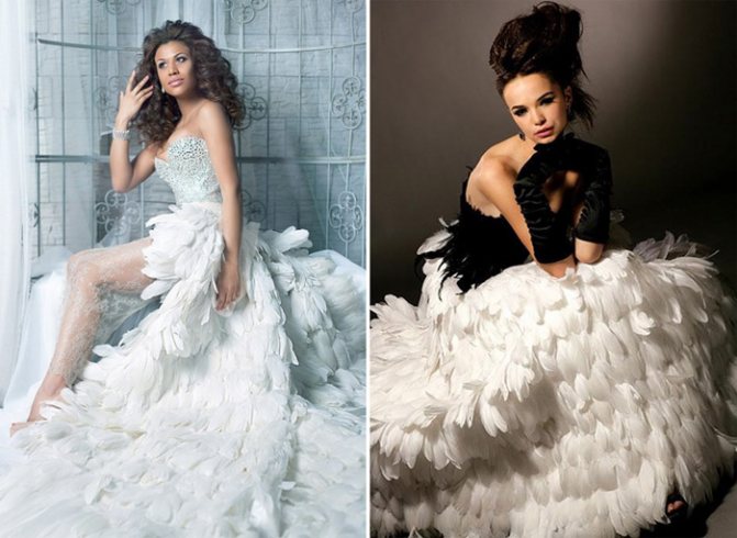 Свадебный наряд с юбкой из перьев