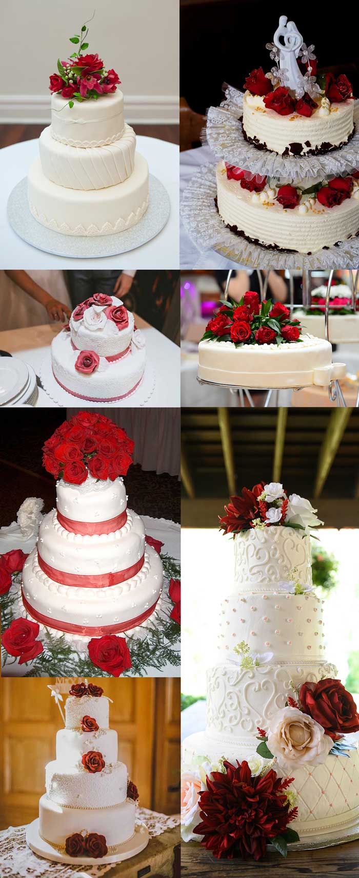 Свадебный торт 2022: тренды. На фото: простой красный и белый торт с цветами, одноярусный, двухярусный, трехярусный, без мастики, с фигурками, оригинальный большой с пионами, с розами, с зеленью. | Рецепт необычной свадьбы - студия Алены Лебедевой