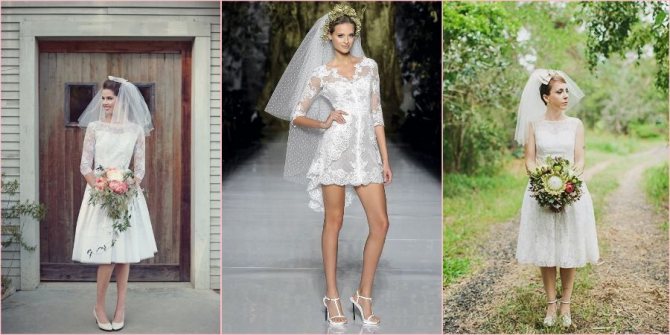 Традиционная фата изящно гармонирует с недлинными юбочками