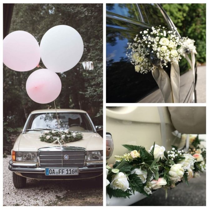 Украшение лимузина и седана на свадьбу