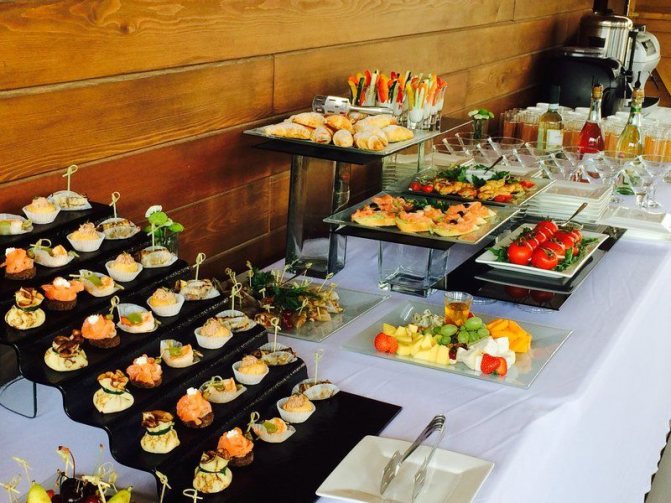 Украшенный фуршетный стол на свадьбе