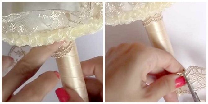 Закрепить органзу на ручке