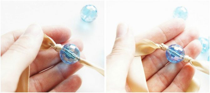 Закрепляем бусину узлами с двух сторон