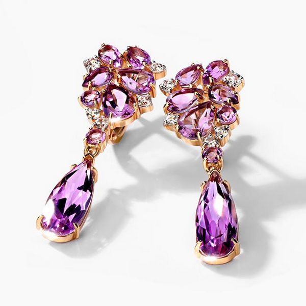 Золотые серьги с аметистом и фианитами