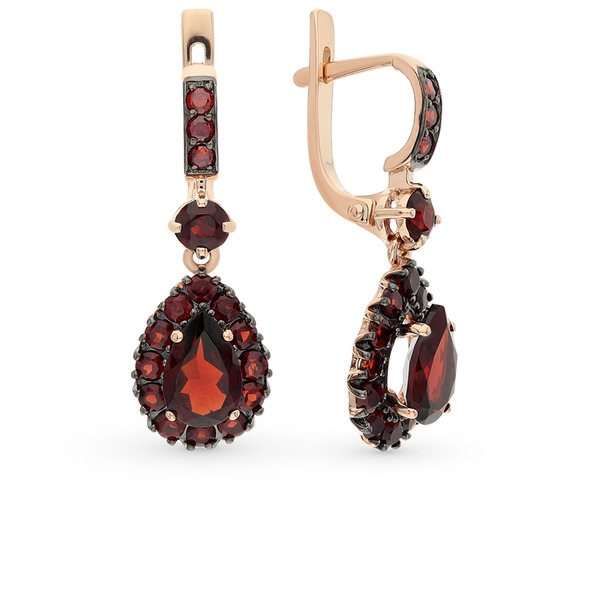 золотые серьги с фианитами и гранатом