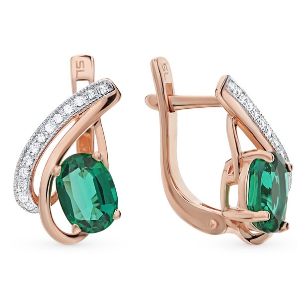 Золотые серьги с изумрудами и бриллиантами санлайт