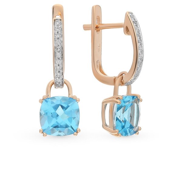 Золотые серьги с топазами и бриллиантами